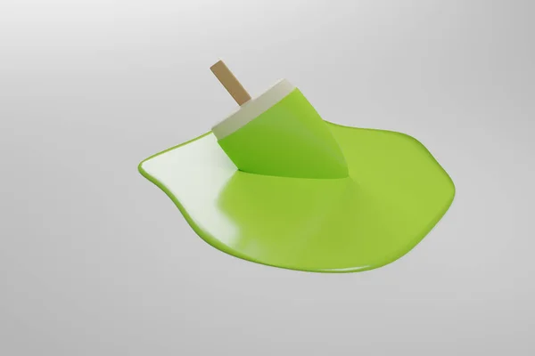 灰色の背景に緑色のアイスクリームを溶かす 3Dレンダリング — ストック写真