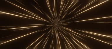 Altın yıldız izleri veya yıldız ışıkları, geniş açı 3D bilim kurgu arkaplanı