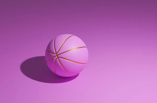 Розовый Баскетбол Золотыми Линиями Розовом Фоне Рендеринг — стоковое фото