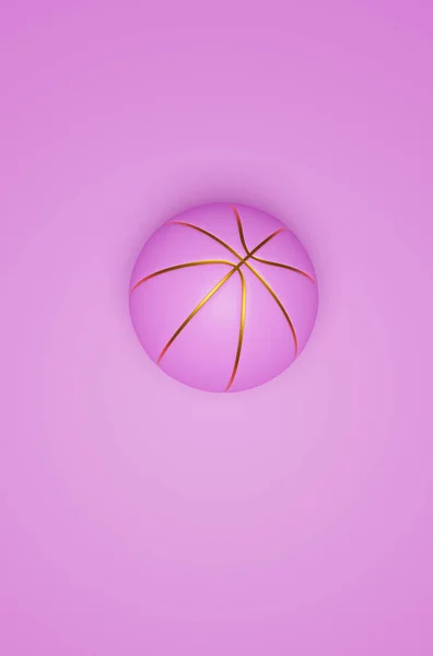 Pink basketball with golden lines on a pink background, 3d rendering