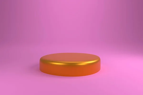 ピンクの背景に金色の表彰台 3Dレンダリング — ストック写真