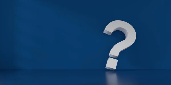 Beyaz soru işareti simgesi içeren ince 3D konsept mavi odada metin için boşluk ile