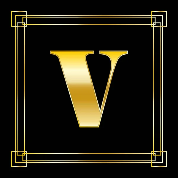 正方形の装飾と手紙Vのロゴデザイン 豪華な黄金のデザイン ベクトルイラスト — ストックベクタ