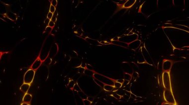 Arkaplan olarak kırmızı ışık efektli soyut altın kablo, 3D animasyon