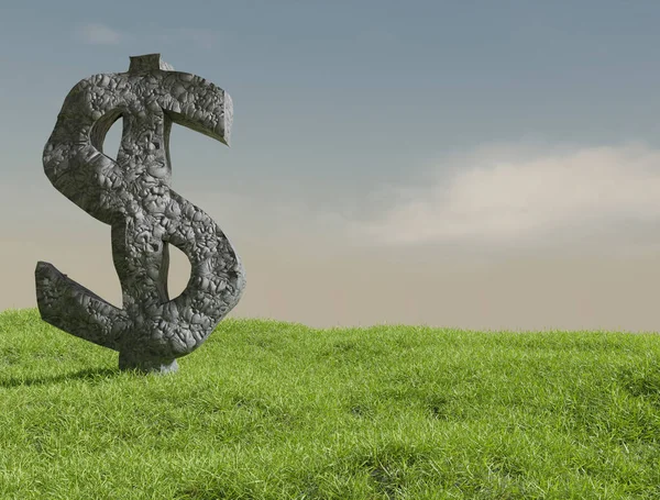Ein Stein Form Einer Dollar Ikone Steht Auf Einer Saftigen — Stockfoto