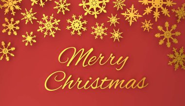 Modern sade Noel arka planında altın kar taneleri, 3 boyutlu görüntüleme