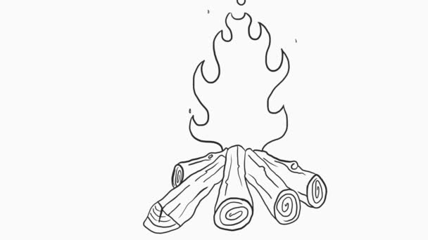 Cartoon Line Drawing Camp Fire Animation — Stock Video