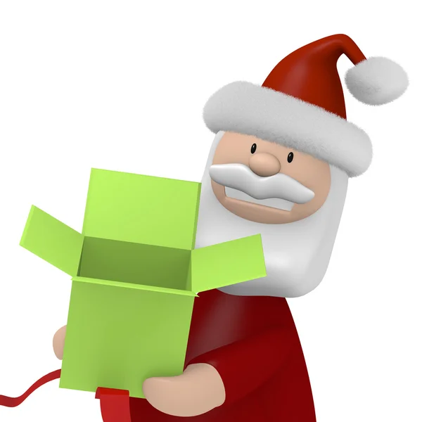 Santa κρατώντας μια ανοικτή δώρου — Φωτογραφία Αρχείου