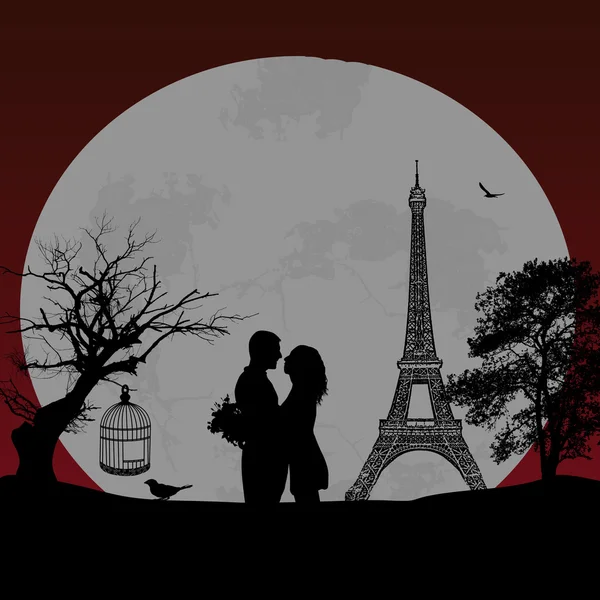 Amoureux à Paris la nuit rouge — Image vectorielle