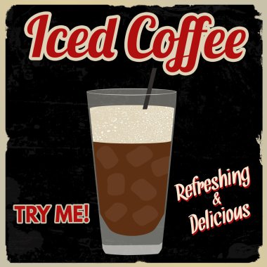 Iced coffee retro poster clipart