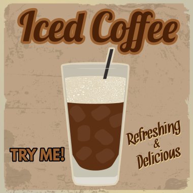 Iced coffee retro poster clipart