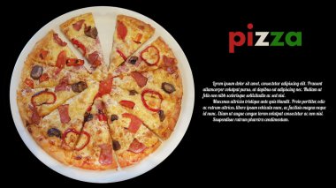 Pizza jambon, biber, Siyah Zeytin