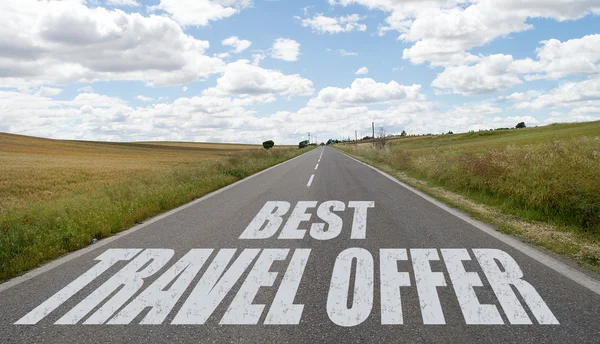 Best travel offer written on the road — Stock Photo, Image