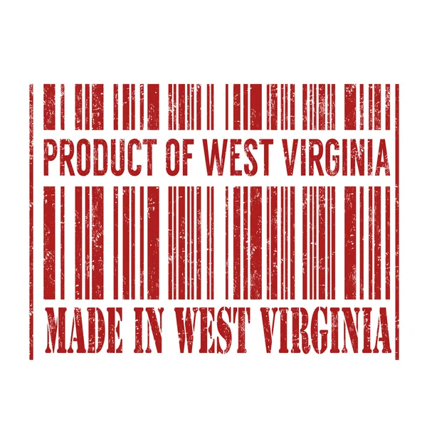 Producto de West Virginia, hecho en West Virginia sello de código de barras — Vector de stock
