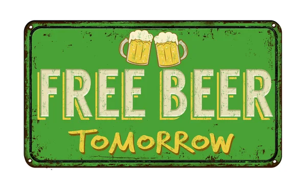 Cerveza gratis mañana signo de metal oxidado vintage — Vector de stock