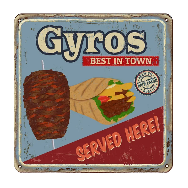 Gyros vintage sinal de metal enferrujado — Vetor de Stock