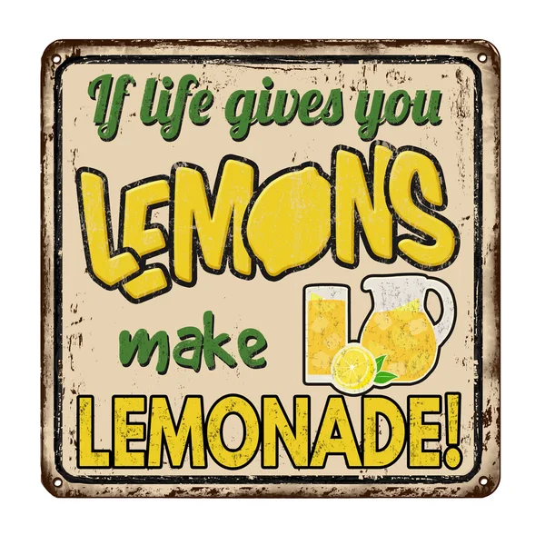 Als leven geeft maken u citroenen limonade vintage roestige metalen bord — Stockvector