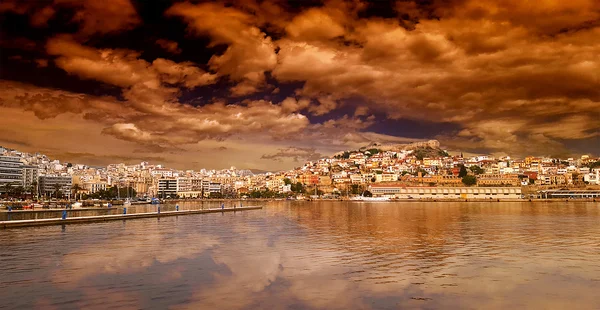 Panoramic view of Kavala on beautiful unreal sunset — Stock Photo, Image