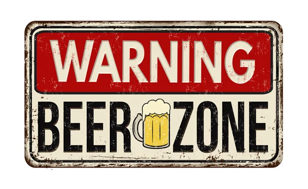 Aviso zona de cerveja sinal de metal enferrujado — Vetor de Stock