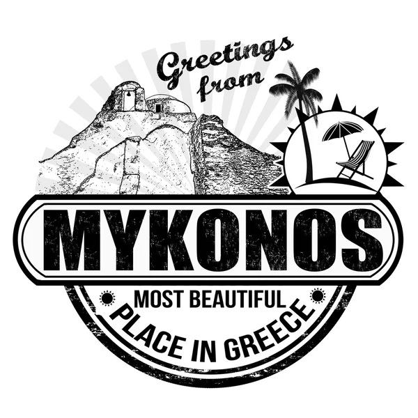 Groeten uit Mykonos stempel of label — Stockvector