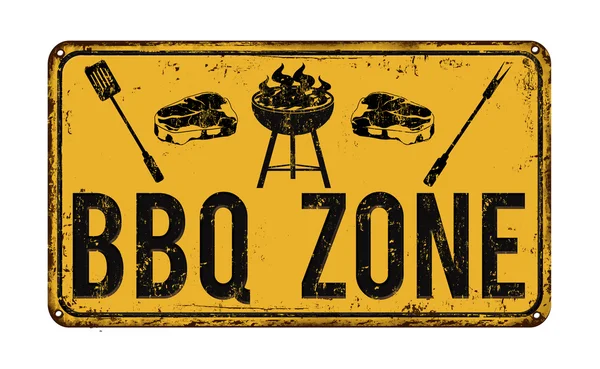 Barbacoa Zona de barbacoa letrero de metal oxidado vintage — Vector de stock