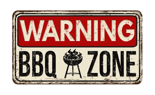 Advertencia Barbacoa Zona de barbacoa letrero metálico oxidado vintage — Vector de stock