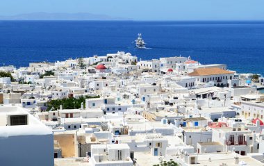 Chora Mykonos deniz arka plan üzerinde