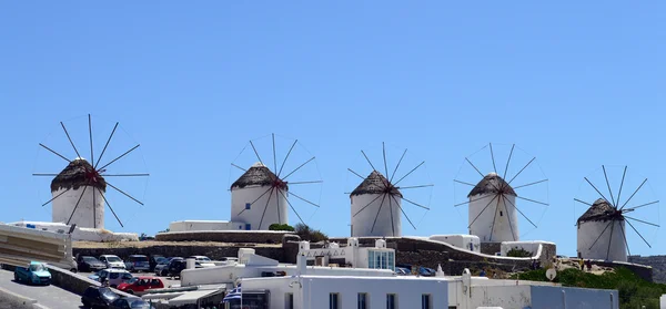 De vijf molens van Mykonos eiland — Stockfoto