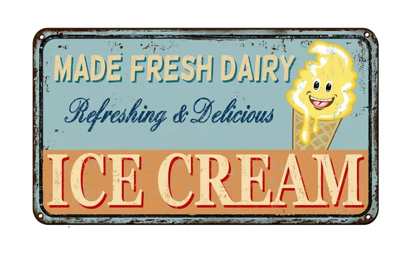 Crème glacée vintage rouillé signe métallique — Image vectorielle