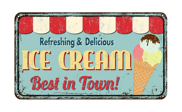 Ice cream vintage rozsdás fém jel — Stock Vector