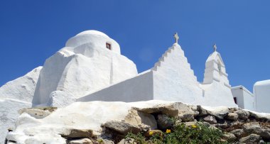 Yunanistan 'daki Mykonos adasında Panagia Paraportiani Kilisesi