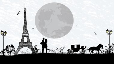 Taşıma ve beyaz gökyüzü karşı Paris aşıklar