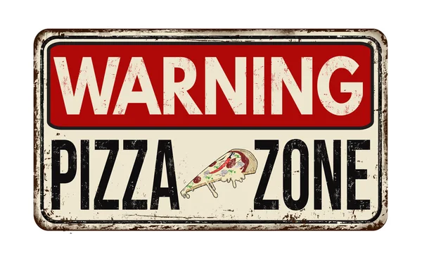 Uyarı pizza dilimi vintage paslı metal işareti — Stok Vektör