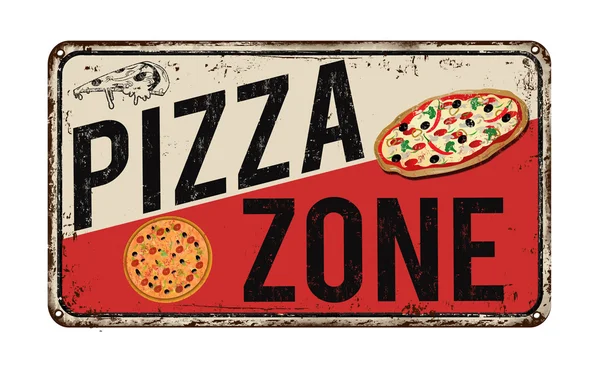 Винтажный металлический знак зоны пиццы — стоковый вектор