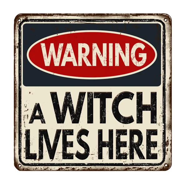 Предупреждение ведьма живет здесь винтажный знак металла — стоковый вектор