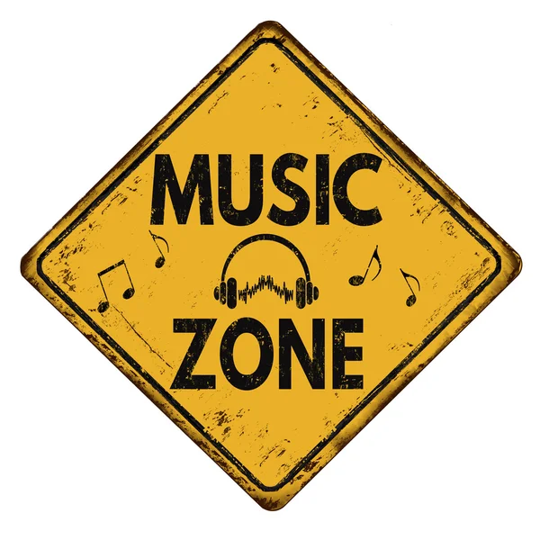 Musik Zone Vintage-Metall-Straßenschild — Stockvektor