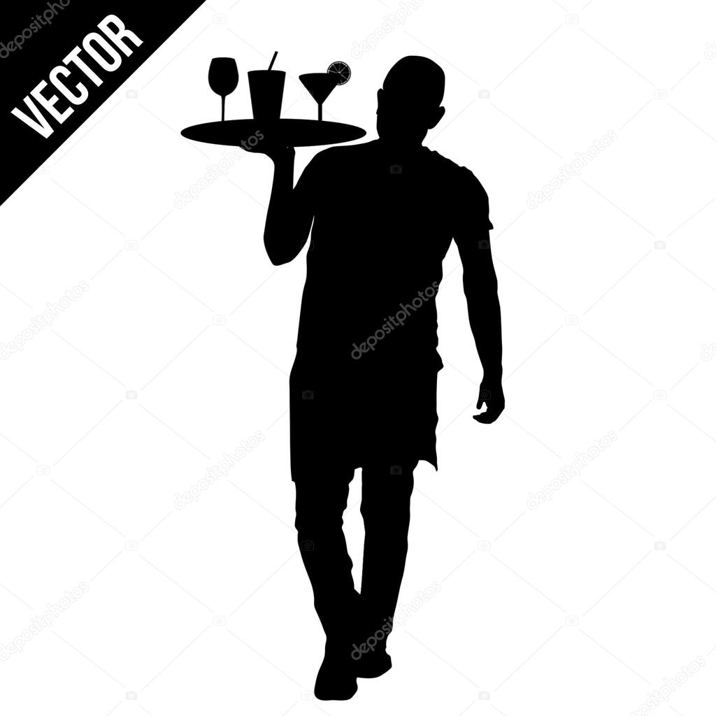 Waiter silhouette with the tray Stock Vector by ©roxanabalint 117335522