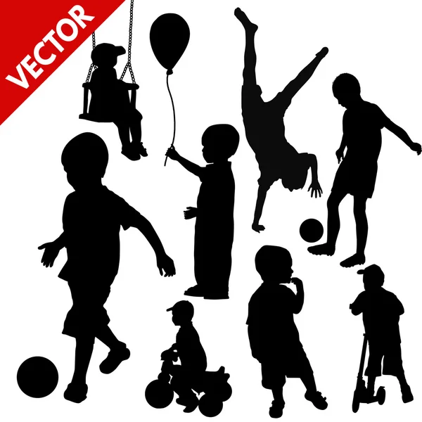 Set silhouetten spelende kinderen — Stockvector