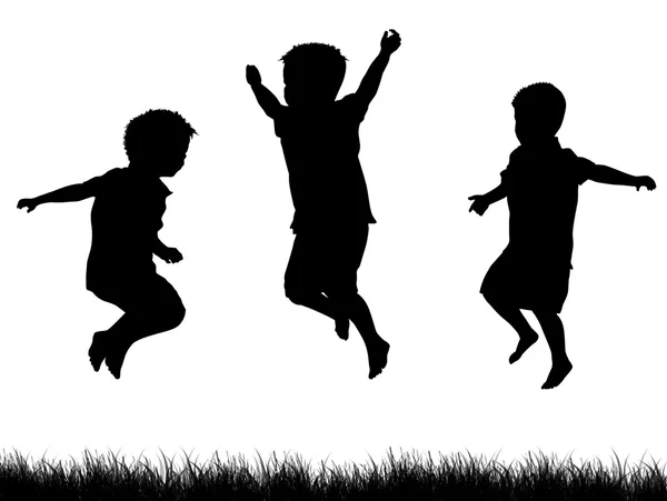 Children silhouettes jumping — Stock Vector