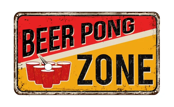 Señal de metal vintage de zona pong de cerveza — Vector de stock