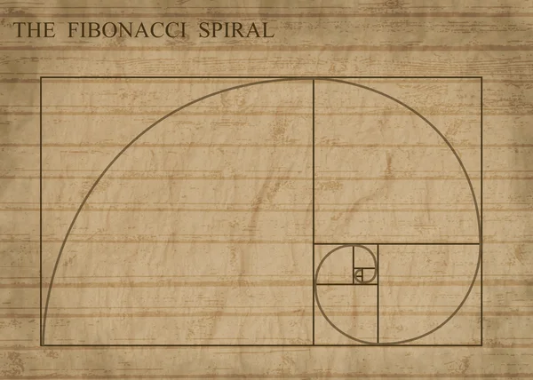 A espiral de Fibonacci no estilo sepia retro — Vetor de Stock