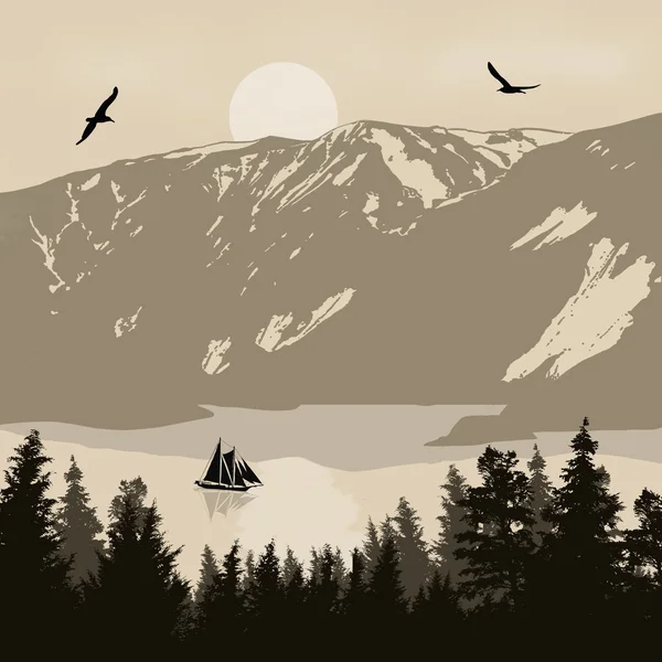 Hermoso paisaje en las montañas — Vector de stock