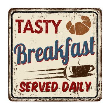Lezzetli breakfast vintage metal işareti