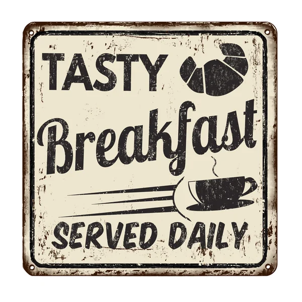 Вкусный завтрак винтажный металлический знак — стоковый вектор