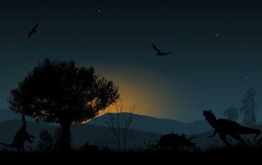 dinozorlar siluetleri güzel manzara