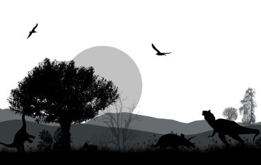 dinozorlar siluetleri güzel manzara