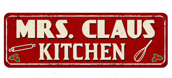 Mrs Claus Cozinha Vintage Metal Enferrujado Sinal Fundo Branco Ilustração — Vetor de Stock