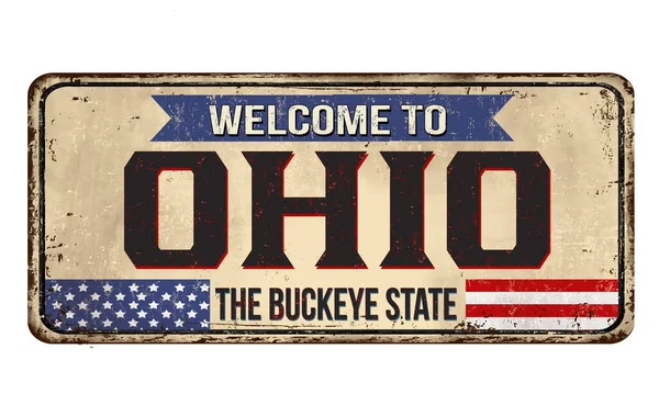 Vítejte Ohio Vintage Rezavý Kovový Nápis Bílém Pozadí Vektorové Ilustrace — Stockový vektor