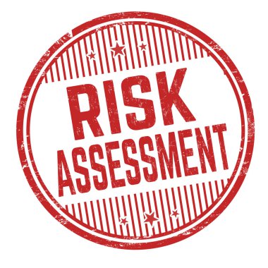 Beyaz arkaplan ve vektör illüstrasyonunda risk değerlendirmesi grunge lastik damgası