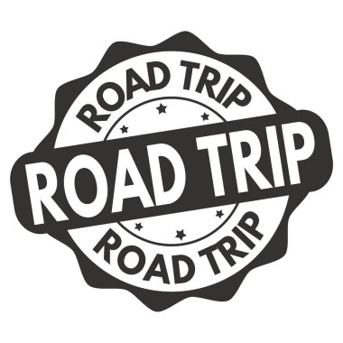 Yol gezisi beyaz arka planda kauçuk damga, vektör illüstrasyonu